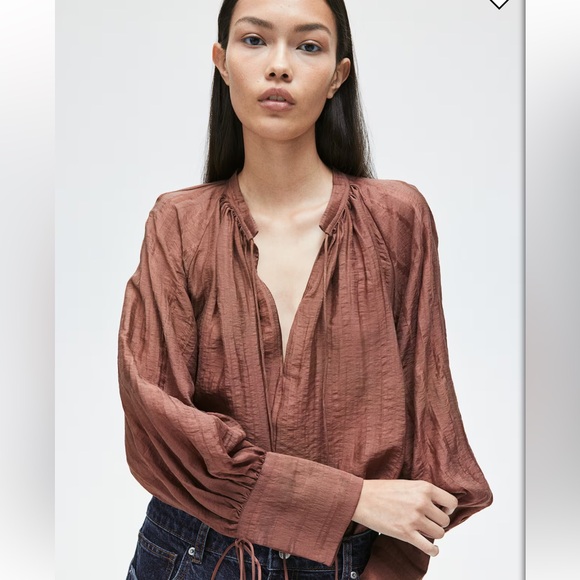 H&M Brown/ Rust Lyocell Blouse SMALL - Picture 1 of 7